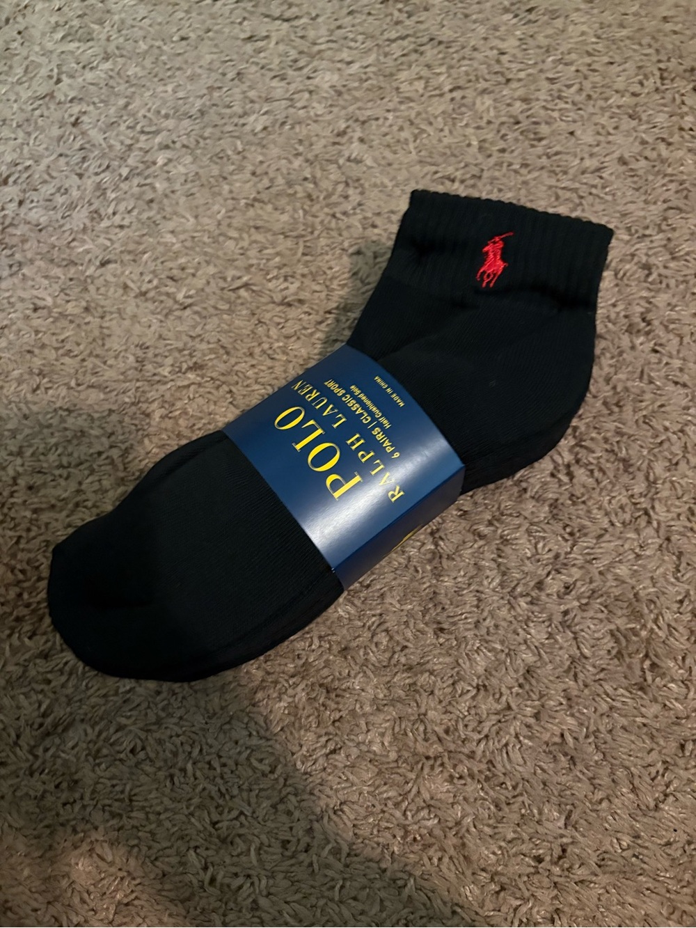 Polo by Ralph Lauren Black Athletic Crew Socks with Red Pony